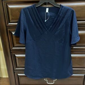 Navy V-Neck Blouse